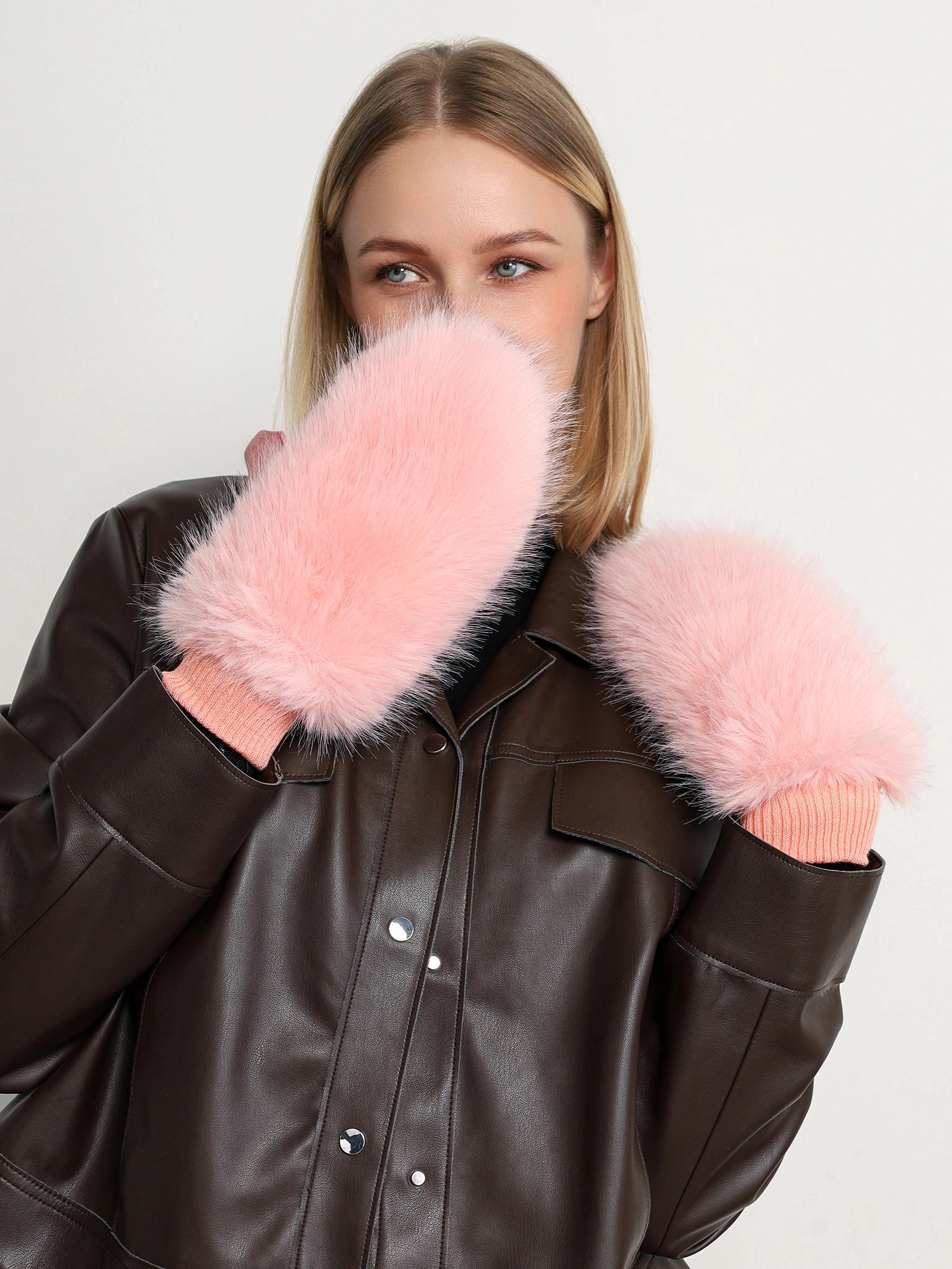 Варежки меховые комбинированные